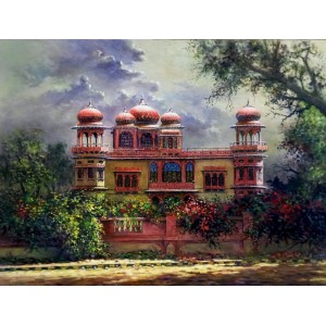 Hanif Shahzad, Mohatta Palace II - Karachi, 27 x 36 Inch, Oil on Canvas, Landscape Painting, AC-HNS-106